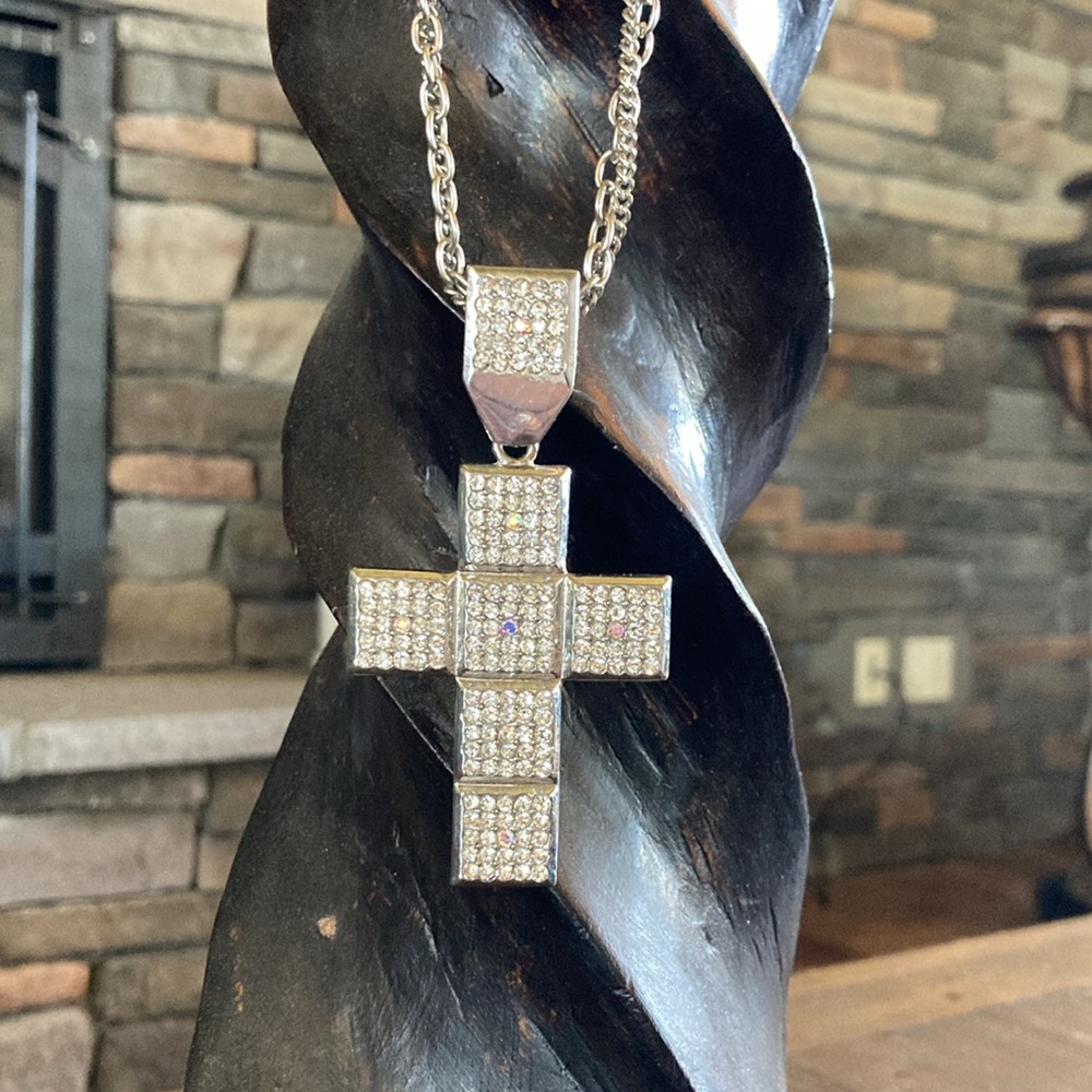 Rhinestone Bling Cross Necklace